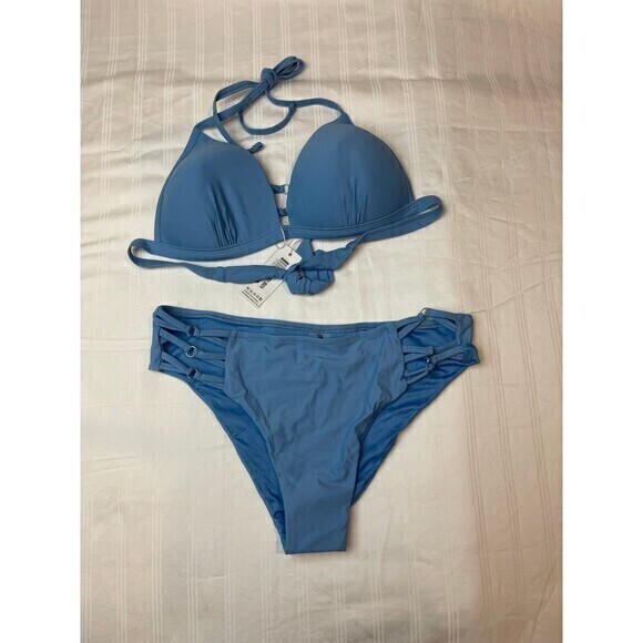 Mermaid Swimwear Blue Halter Strappy 2 Piece Bikini Size M RefM029 - Picture 5 of 8
